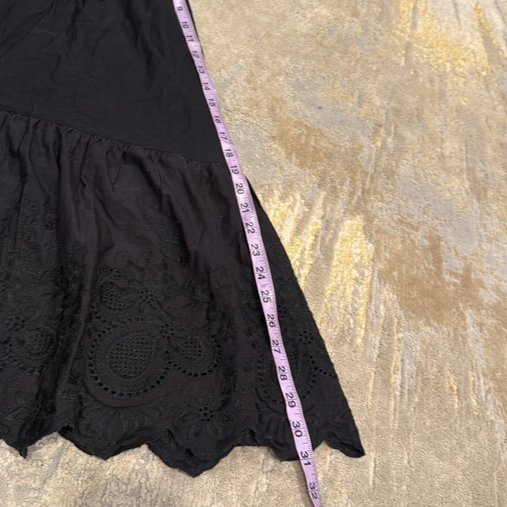 Jason Wu womens Size XL embroidered Eyelet Midi Tiered Skirt black lined floral - Picture 6 of 8
